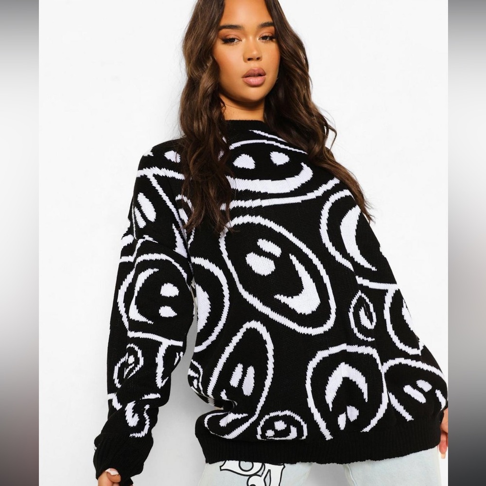 oversized smiley face trendy sweater